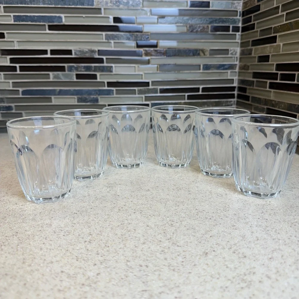 VTG Vetravir Italy Clear Glass Juice Glasses Set of 6 Paneled Scalloped Art Deco